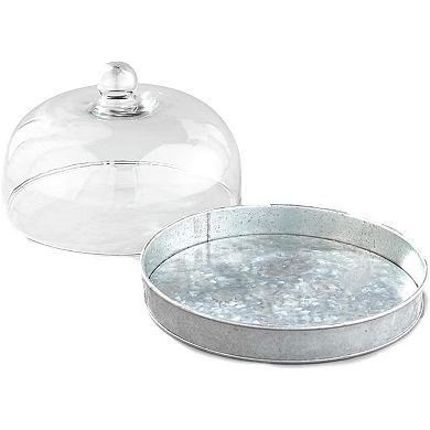 Skymall Elegant Galvanized Metal And Glass Cake Dome Server