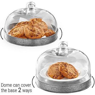 Skymall Elegant Galvanized Metal And Glass Cake Dome Server