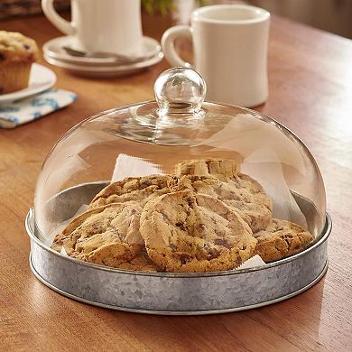 Skymall Elegant Galvanized Metal And Glass Cake Dome Server