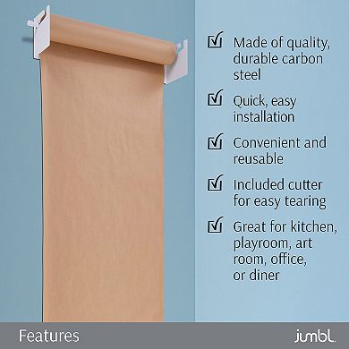 Jumbl 24" Kraft Paper Wall Dispenser, Wall Mounted Paper Roll Dispenser With Paper Cutter
