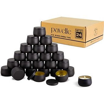 Pavelle 8 Oz. Black Candle Tins, Metal Tins With Lids For Candle Making, Storage, And More, 24 Pcs.