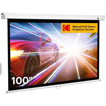 Kodak 100" Manual Pull Down Projector Screen, Large 16:9 Retractable Projector Screen