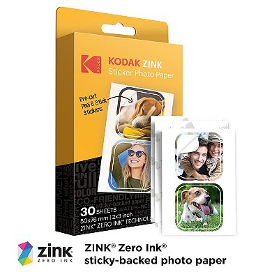 Kodak Premium Pre-cut Sticker Zink Photo Paper 2x3" (30 Sheets) Compatible With Kodak Step Printer