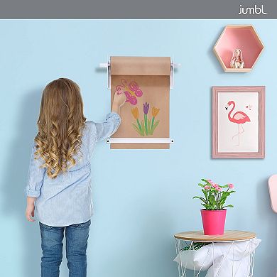Jumbl 12" Kraft Paper Wall Dispenser, Wall Mounted Paper Roll Dispenser With Paper Cutter
