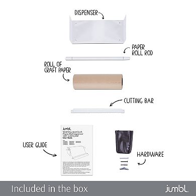 Jumbl 12" Kraft Paper Wall Dispenser, Wall Mounted Paper Roll Dispenser With Paper Cutter