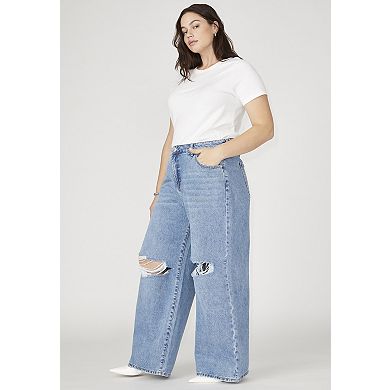ELOQUII Women's Plus Size The Yvette Rigid Wide Leg Jean