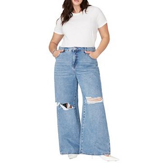 ELOQUII Women's Plus Size The Yvette Rigid Wide Leg Jean