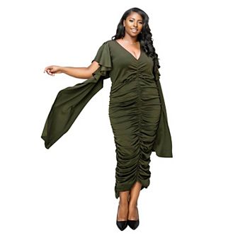 Plus Size Nadia Ruched V Neck Dress
