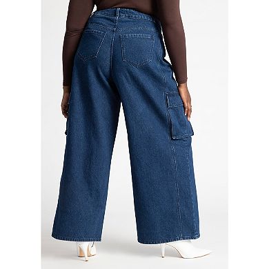 Eloquii Women's Plus Size Wide Leg Cargo Jean