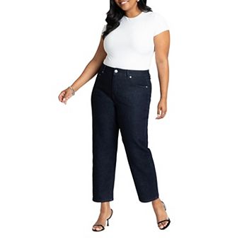 ELOQUII Women's Plus Size The Naomi Comfort Stretch Straight Leg Jean Crop