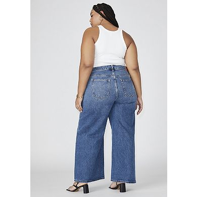 ELOQUII Women's Plus Size The Yvette Rigid Wide Leg Jean