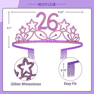 26th Birthday Sash And Tiara For Women - Fabulous Set: Glitter Sash + Stars