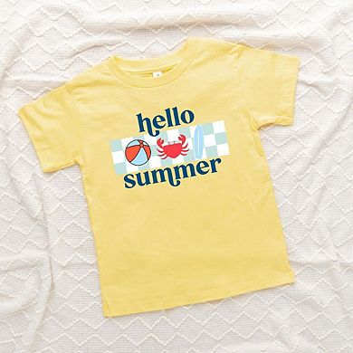 Hello Summer Checkered Toddler Short Sleeve Graphic Tee