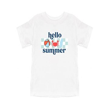 Hello Summer Checkered Toddler Short Sleeve Graphic Tee