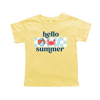 Hello Summer Checkered Toddler Short Sleeve Graphic Tee
