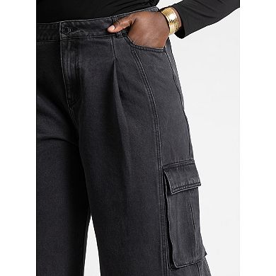 ELOQUII Women's Plus Size Wide Leg Cargo Jean