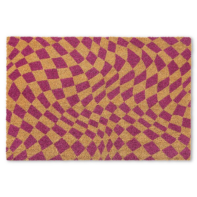 town & country terra emmett groovy checkerboard outdoor door mat  natural coir  heavyweight  non-slip entryway mat  purple  24 x36