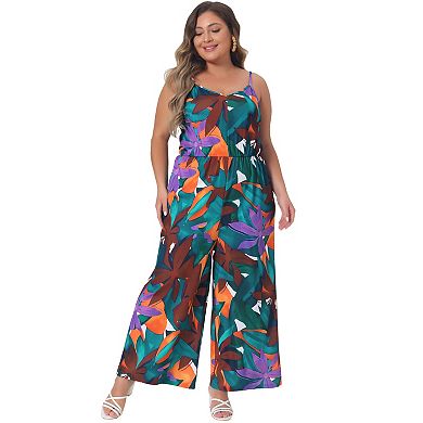 Women's Plus Size Spaghetti Strap Adjustable Jumpsuits Stretch Pants Romper Jumpsuit