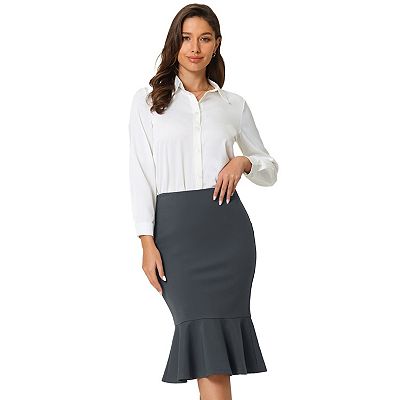 HIGHWAIST PENCIL SKIRT Sサイズ Doublju Women's Mid Knee Length H Line Pencil Skirt (Plus Size