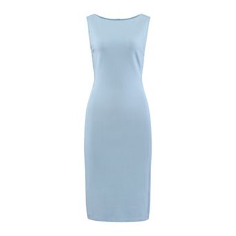 Women's Sleeveless Sheath Dress Boat Neck Casual Office Pencil Dresses