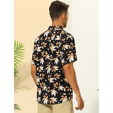 Hawaiian Leaf Print Shirts For Men's Short Sleeve Button Down Casual Summer Beach Shirt