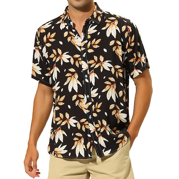 Hawaiian Leaf Print Shirts For Men's Short Sleeve Button Down Casual ...