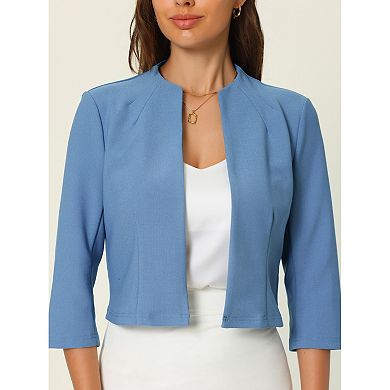 Women's Work Cropped Blazer Elegant Half Sleeve Collarless Open Front Jacket