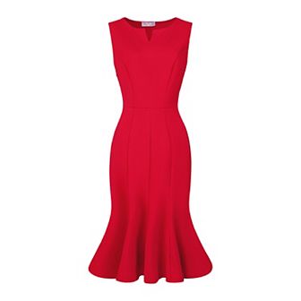 Women's Sleeveless Dress V Neck Elegant Work Fishtail Dresses