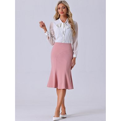 Women's High Waist Flare Hem Elegant Work Midi Fishtail Skirt