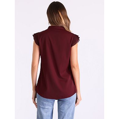Women's V Neck Ruffle Sleeveless Blouse Solid Elegant Office Shirt