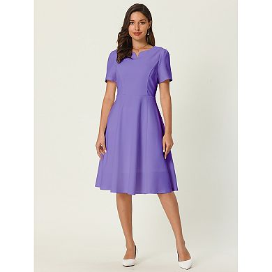 Women's Office Dresses Split Neck Short Sleeve Work A-Line Dress