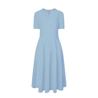 Women's Office Dresses Split Neck Short Sleeve Work A-Line Dress