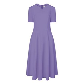 Women's Office Dresses Split Neck Short Sleeve Work A-Line Dress