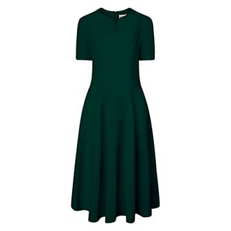 Women's Office Dresses Split Neck Short Sleeve Work A-Line Dress