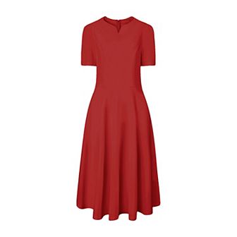 Women's Office Dresses Split Neck Short Sleeve Work A-Line Dress
