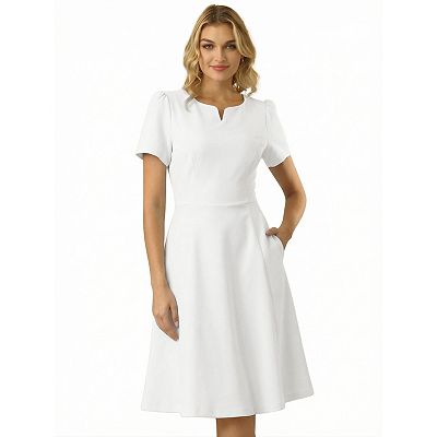 sachin and babi light blue dress Women's Office Split Neck Short Sleeve Work Fit and Flare Knee Dress