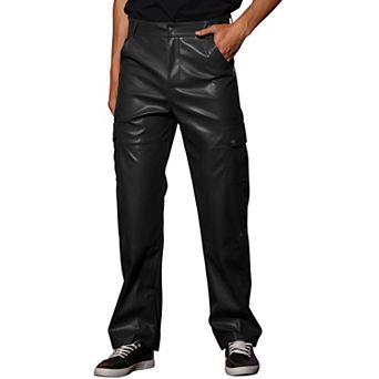 Faux Leather Pants For Men's Slim Fit Hip Hop Motorcycle Cargo Punk Trousers