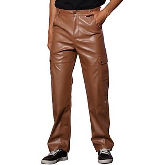 Faux Leather Pants For Men's Slim Fit Hip Hop Motorcycle Cargo Punk Trousers