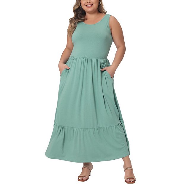 Women s Summer Sleeveless Loose Maxi Dress Casual Tiered With Pockets Plus Size