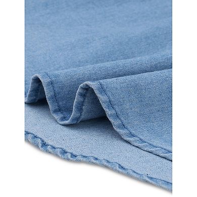 Denim Shirt for Women's 3/4 Puffy Sleeve Collar Button Down Jean Shirts