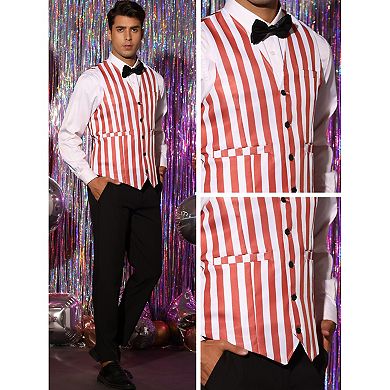 Business Vest For Men's Slim Fit V Neck Sleeveless Striped Prints Waistcoat