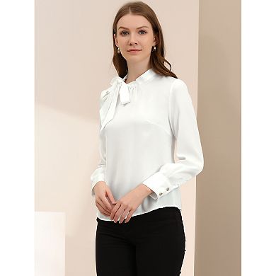Women's Bow Tie Neck Shirt Work Office Satin Blouse