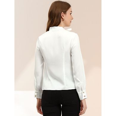 Women's Bow Tie Neck Shirt Work Office Satin Blouse