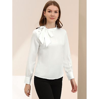 Women's Bow Tie Neck Shirt Work Office Satin Blouse