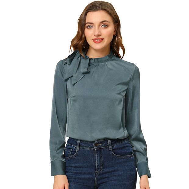 Women's Bow Tie Neck Shirt Work Office Satin Blouse