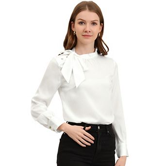 Women's Bow Tie Neck Shirt Work Office Satin Blouse