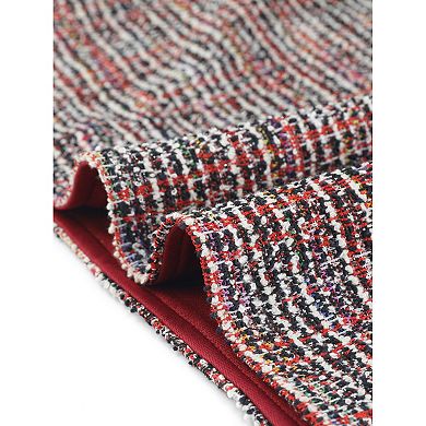 Women's Waist Button Decor Above Knee Length Zipper Elegant Tweed Plaid Mini Skirt