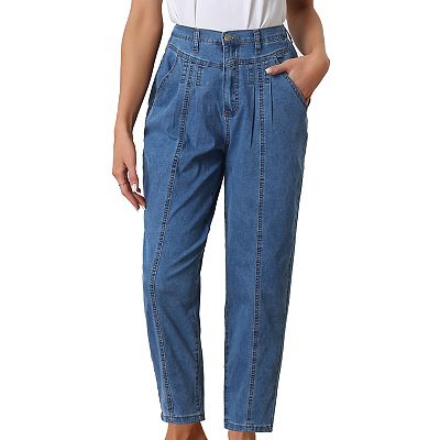 Women's Casual High Elastic Denim Pants Stretchy Tapered Mom