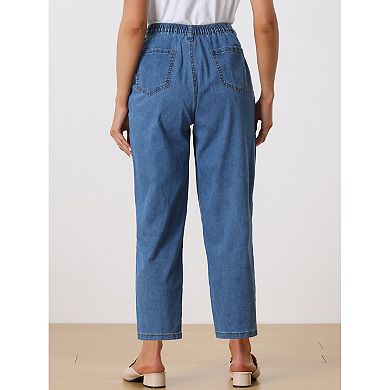 Women's Casual High Elastic Denim Pants Stretchy Tapered Mom Jeans