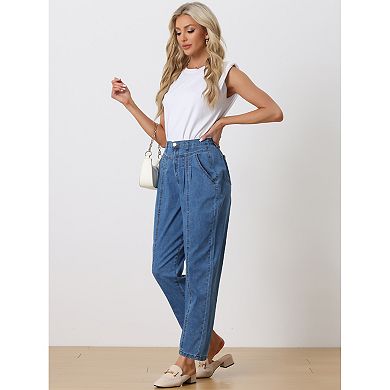 Women's Casual High Elastic Denim Pants Stretchy Tapered Mom Jeans